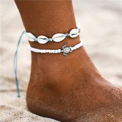 IF ME Bohemian Multiple Layers Starfish Turtle Beads Anklets For Women Vintage Boho Shell Chain Anklet Bracelet Beach Jewelry